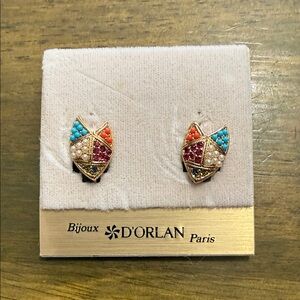 D’ORLAN Vintage 1980s Multi Stone Clip On Earings